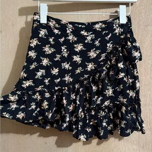 Topshop Floral Black Ruffle Skirt